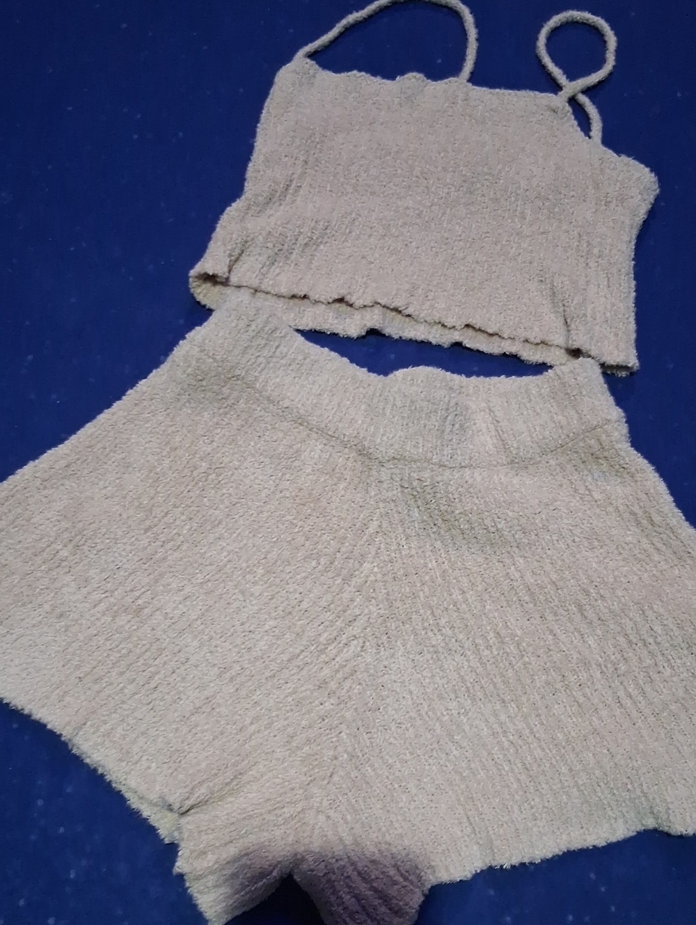 By Together Cream Knit High-Waist Shorts and Cropped Tank Set